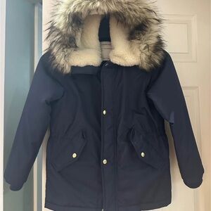 Crewcuts Dark Blue Coat with Faux Fur Trim